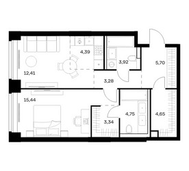 Планировка однокомнатной(квартира) площадью 57.88 квадратных метров в ЖК “ЖК НОВА”