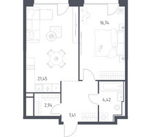 Планировка однокомнатной(квартира) площадью 52.96 квадратных метров в “ЖК Квартал на воде (Графика на воде)”
