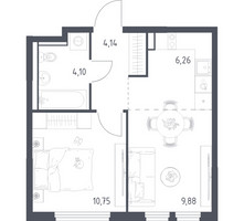 Планировка однокомнатной(квартира) площадью 35.13 квадратных метров в “ЖК Пригород Лесное”