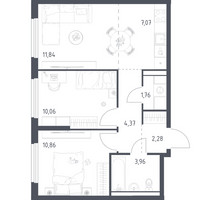 Планировка двухкомнатной(квартира) площадью 52.2 квадратных метров в “ЖК Пригород Лесное”
