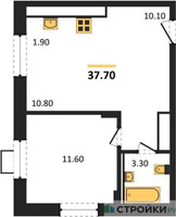 Планировка однокомнатной(квартира) площадью 37.7 квадратных метров в “ЖК Люберцы”