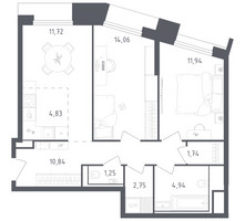 Планировка двухкомнатной(апартаменты) площадью 64.07 квадратных метров в “ЖК Скай Спутник”