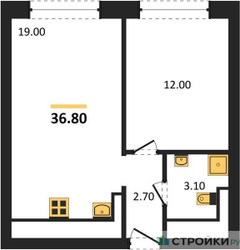 Планировка однокомнатной(квартира) площадью 36.8 квадратных метров в ЖК “ЖК Обручева 30”