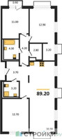 Планировка трехкомнатной(квартира) площадью 89.2 квадратных метров в “ЖК Равновесие”