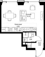 Планировка студии(квартира) площадью 31.84 квадратных метров в “ЖК СЕТ”