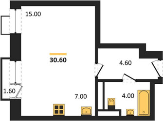 Планировка студии(квартира) площадью 30.6 квадратных метров в ЖК “ЖК КИНОКВАРТАЛ”