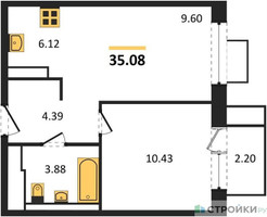 Планировка однокомнатной(квартира) площадью 35.08 квадратных метров в “ЖК Пятницкие луга”