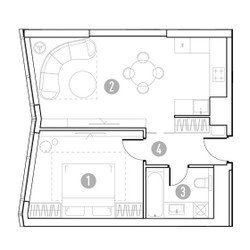 Планировка однокомнатной(квартира) площадью 48.79 квадратных метров в ЖК “УНО Горбунова”