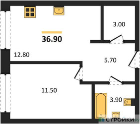 Планировка однокомнатной(квартира) площадью 36.9 квадратных метров в ЖК “ЖК Portland (Портланд)”