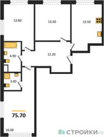 Планировка трехкомнатной(квартира) площадью 74.9 квадратных метров в “ЖК Сиреневый парк”