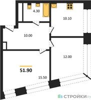 Планировка двухкомнатной(квартира) площадью 51.9 квадратных метров в “ЖК Архитектурный проект RAKURS (Ракурс)”
