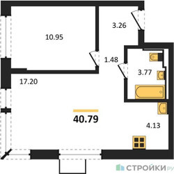 Планировка однокомнатной(квартира) площадью 40.79 квадратных метров в ЖК “ЖК Егорово Парк”