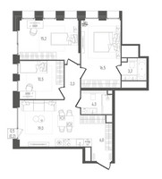 Планировка трехкомнатной(квартира) площадью 78.2 квадратных метров в “ЖК Pave (Пэйв)”