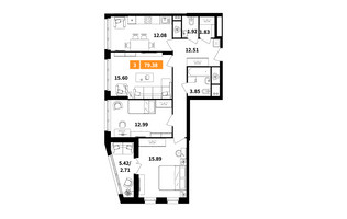 Планировка трехкомнатной(квартира) площадью 79.4 квадратных метров в “ЖК Планерный Квартал”