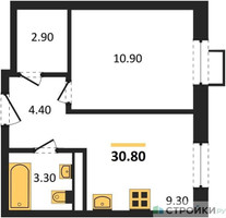 Планировка однокомнатной(квартира) площадью 30.8 квадратных метров в “ЖК ЭкоБунино (Южное Бунино)”