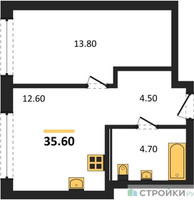 Планировка однокомнатной(квартира) площадью 35.6 квадратных метров в “ЖК Символ”