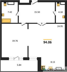 Планировка однокомнатной(апартаменты) площадью 94.06 квадратных метров в ЖК “ЖК Маршал”