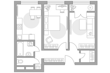 Планировка двухкомнатной(квартира) площадью 50.65 квадратных метров в ЖК “ЖК Новая Рига”