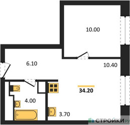 Планировка однокомнатной(апартаменты) площадью 34.2 квадратных метров в ЖК “ЖК Верейская 41”