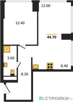 Планировка однокомнатной(квартира) площадью 44.8 квадратных метров в “ЖК River Park Кутузовский (Ривер Парк Тауэрс)”