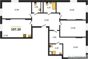 Планировка 4+ комнатной(квартира) площадью 107.2 квадратных метров в “ЖК Переделкино Ближнее”