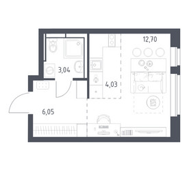Планировка студии(квартира) площадью 25.82 квадратных метров в ЖК “ЖК Новое Видное”