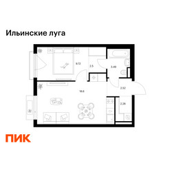 Планировка однокомнатной(квартира) площадью 39.11 квадратных метров в ЖК “ЖК Ильинские луга”