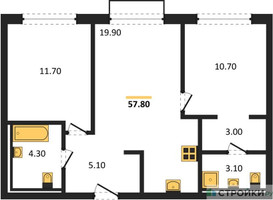 Планировка двухкомнатной(квартира) площадью 57.8 квадратных метров в “ЖК Равновесие”