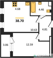 Планировка однокомнатной(квартира) площадью 38.7 квадратных метров в “Жилые кварталы Новое Пушкино”