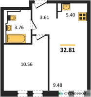 Планировка однокомнатной(квартира) площадью 32.81 квадратных метров в “ЖК Остафьево”