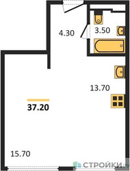 Планировка студии(квартира) площадью 37.2 квадратных метров в ЖК “ЖК Sydney City (Сидней Сити)”