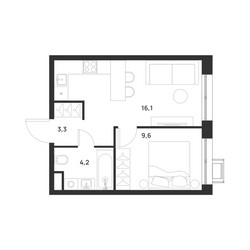 Планировка однокомнатной(квартира) площадью 33.2 квадратных метров в ЖК “ЖК Форевиль”