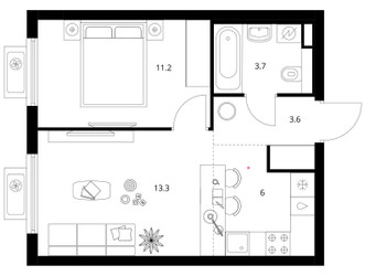 Планировка однокомнатной(квартира) площадью 37.8 квадратных метров в ЖК “ЖК Белая Дача парк”