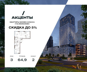 Планировка двухкомнатной(квартира) площадью 66.8 квадратных метров в ЖК “Акценты”