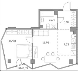 Планировка двухкомнатной(квартира) площадью 50.1 квадратных метров в ЖК “ЖК Аквилон Бисайд 2.0”