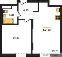 Планировка однокомнатной(квартира) площадью 42.2 квадратных метров в “ЖК Переделкино Ближнее”