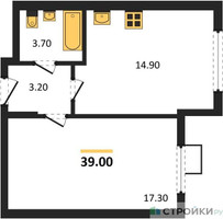 Планировка однокомнатной(квартира) площадью 38.5 квадратных метров в “ЖК Ново-Молоково”