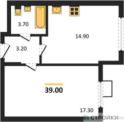 Планировка однокомнатной(квартира) площадью 38.5 квадратных метров в ЖК “ЖК Ново-Молоково”