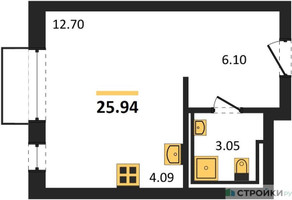 Планировка студии(квартира) площадью 25.94 квадратных метров в “ЖК Рублевский Квартал”