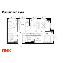 Планировка трехкомнатной(квартира) площадью 67.95 квадратных метров в ЖК “ЖК Ильинские луга”