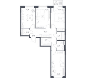 Планировка трехкомнатной(квартира) площадью 78.56 квадратных метров в ЖК “ЖК Новое Видное”