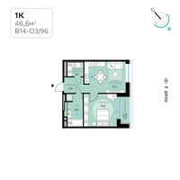 Планировка однокомнатной(квартира) площадью 46.6 квадратных метров в “СберСити в Рублево-Архангельском”