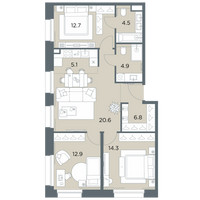Планировка 4+ комнатной(квартира) площадью 81.8 квадратных метров в “ЖК Станиславский”