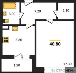 Планировка однокомнатной(квартира) площадью 40.8 квадратных метров в ЖК “ЖК Малиново”