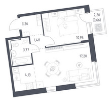 Планировка однокомнатной(квартира) площадью 41.45 квадратных метров в “ЖК Подольские кварталы”