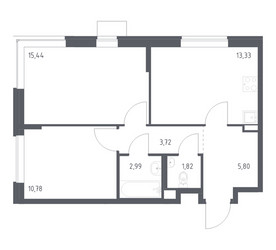 Планировка двухкомнатной(квартира) площадью 53.88 квадратных метров в ЖК “ЖК Подольские кварталы”
