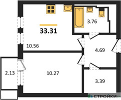 Планировка однокомнатной(квартира) площадью 33.31 квадратных метров в “ЖК Остафьево”