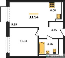 Планировка однокомнатной(квартира) площадью 33.94 квадратных метров в “ЖК Квартал Марьино”