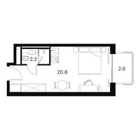 Планировка студии(апартаменты) площадью 25.4 квадратных метров в “ЖК Аквилон Signal (Аквилон Сигнал)”