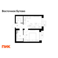 Планировка однокомнатной(квартира) площадью 35 квадратных метров в “ЖК Восточное Бутово”
